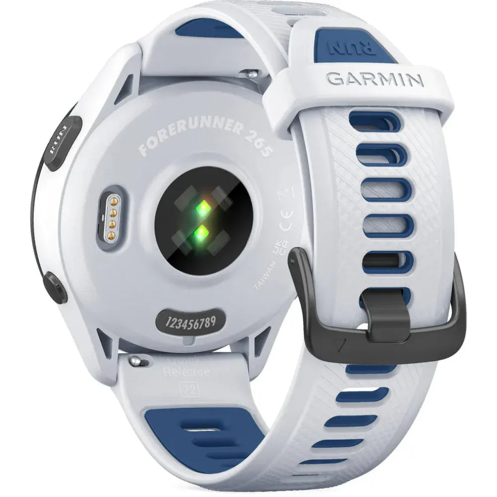 Garmin Forerunner 265 GPS Running Smartwatch featuring a vibrant AMOLED display, built-in GPS, advanced training metrics, heart rate tracking, and a lightweight design for runners and athletes.