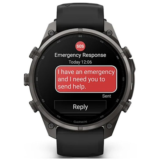 Garmin Fenix 9 Pro 51mm inReach LTE AMOLED Sapphire, Carbon Grey DLC Titanium with Black/Pebble Grey Silicone Band Front