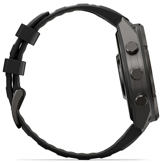Garmin Fenix 9 Pro 51mm inReach LTE AMOLED Sapphire, Carbon Grey DLC Titanium with Black/Pebble Grey Silicone Band Side