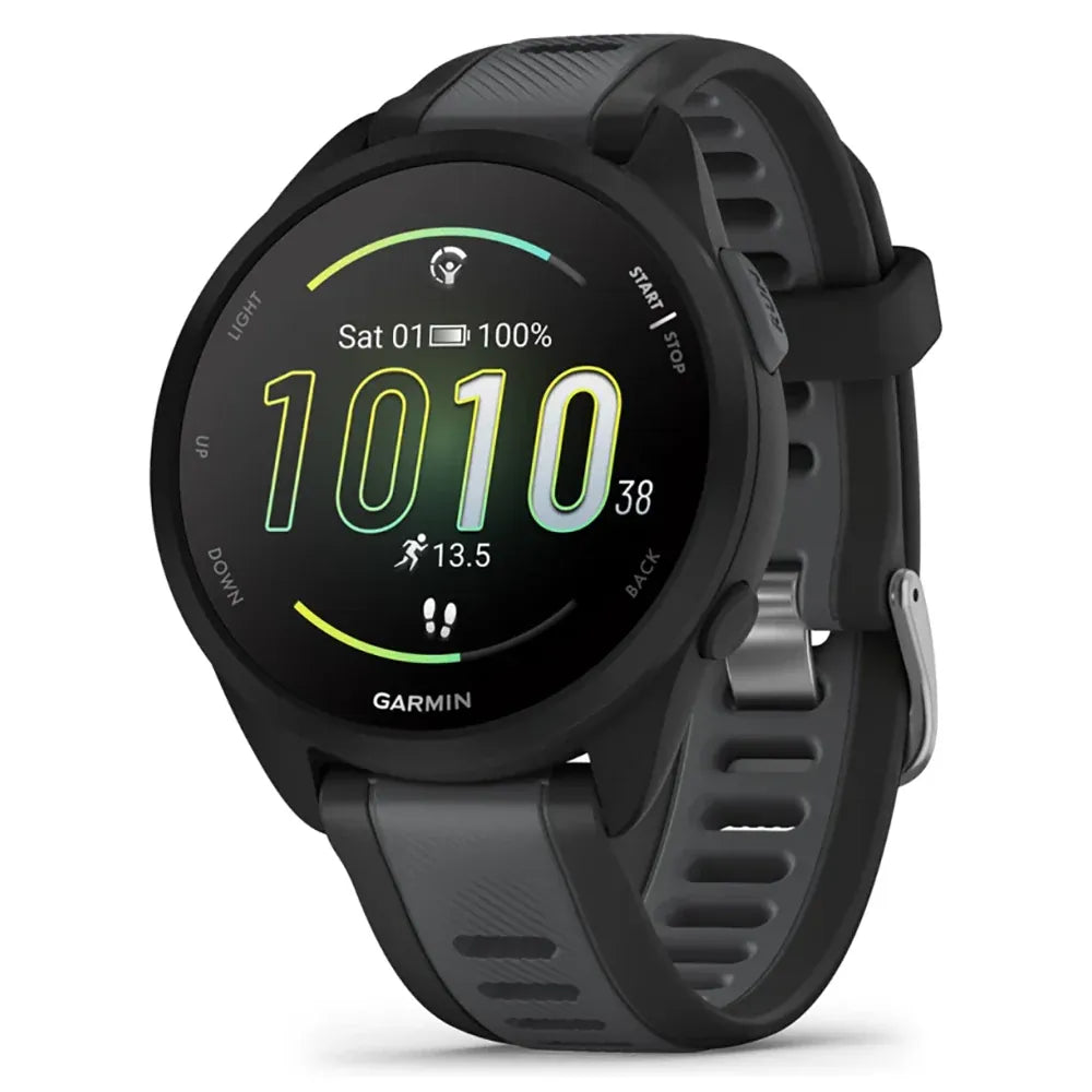 Garmin Forerunner 165 GPS Running Smartwatch with AMOLED display, built-in GPS, heart rate monitoring and advanced fitness tracking features.