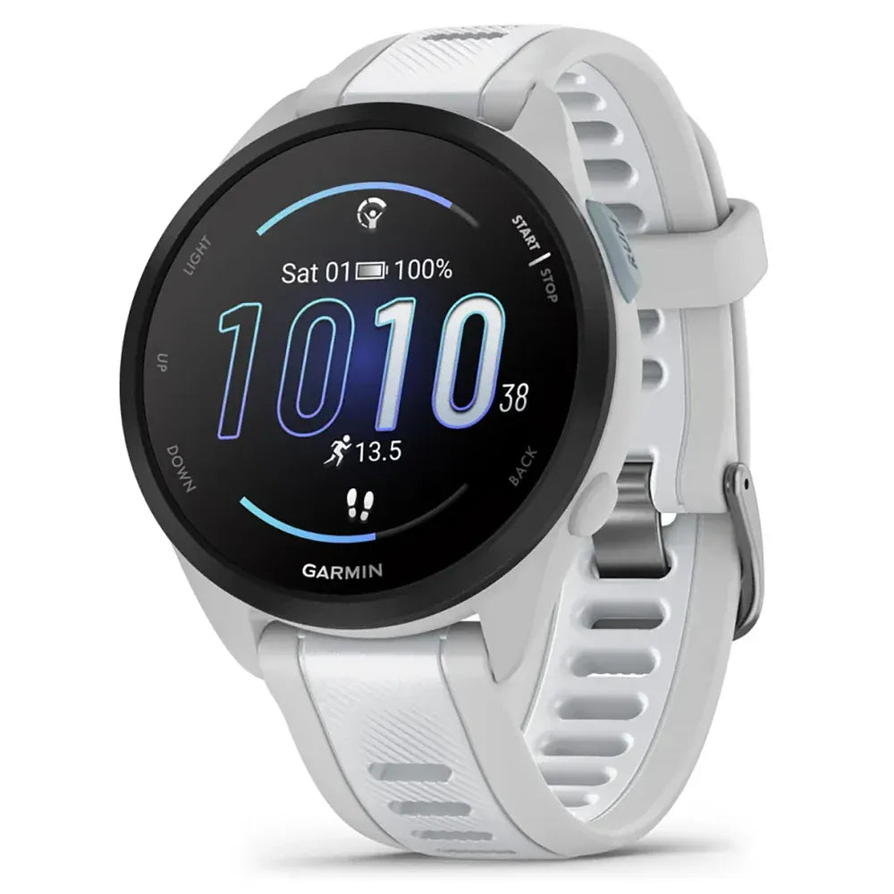 Garmin Forerunner 165 GPS Running Smartwatch with AMOLED display, built-in GPS, heart rate monitoring and advanced fitness tracking features.
