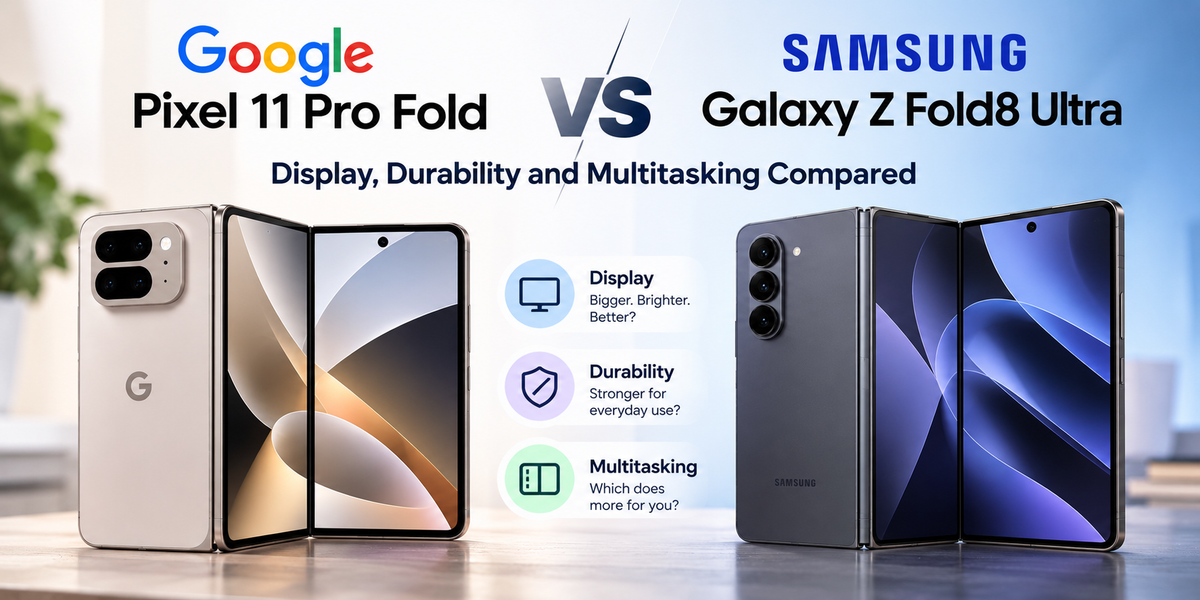 gle Pixel 11 Pro Fold vs Samsung Galaxy Z Fold8 Ultra: Display, Durability and Multitasking Compared