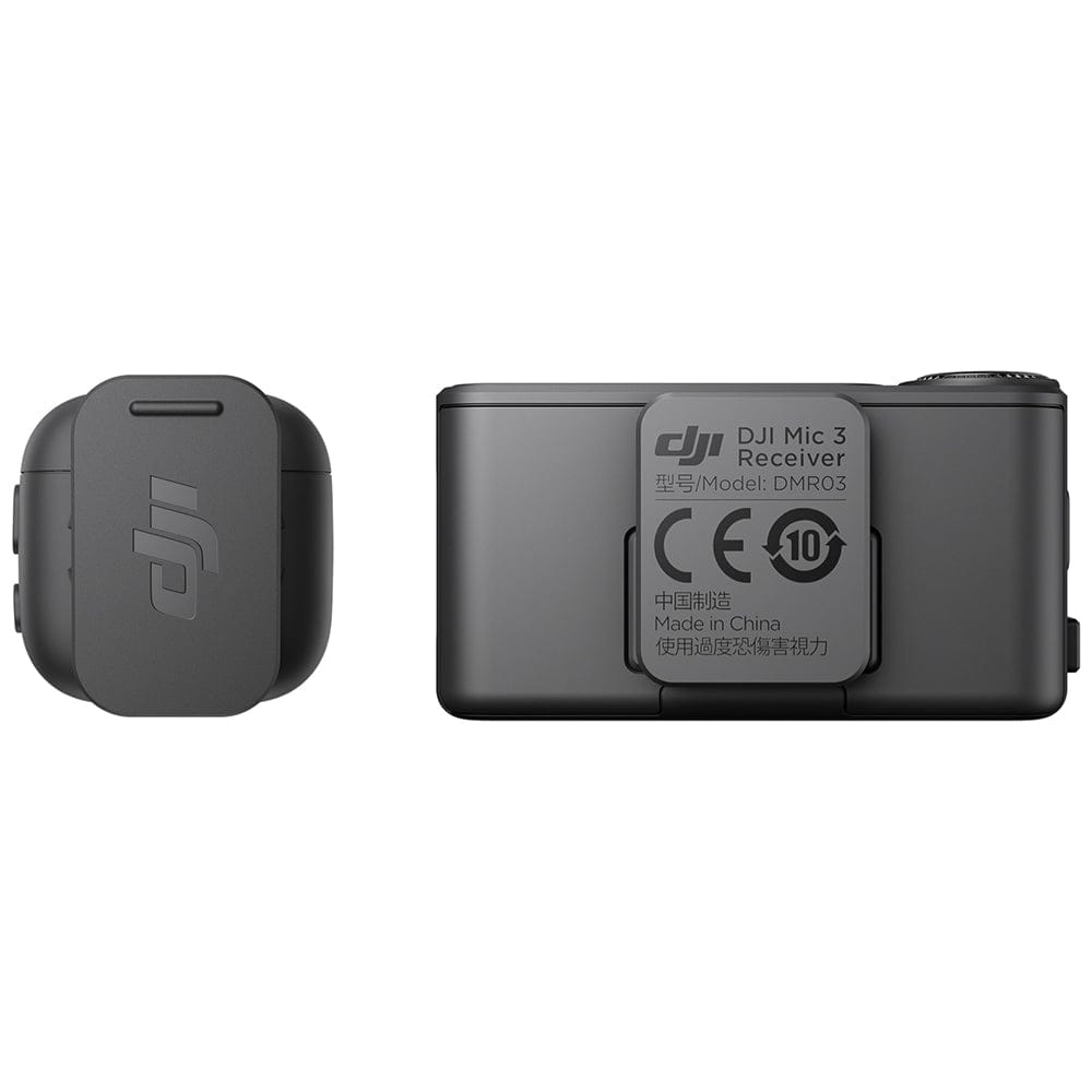 DJI Mic 3 wireless microphone system with 1 transmitter and 1 receiver, featuring crystal-clear audio recording, intelligent noise cancellation, long battery life, and a compact portable design for vlogging, interviews, livestreaming, mobile filmmaking, and professional content creation.