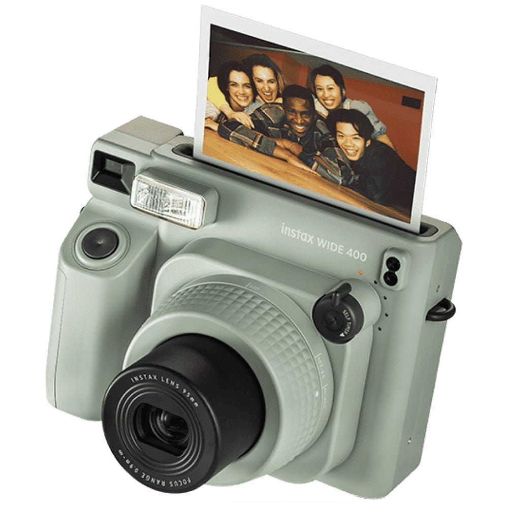 Fujifilm Instax Wide 400 instant camera featuring a stylish retro-inspired design, wide-format instant photo printing, easy-to-use controls, built-in flash, and high-quality image capture for travel, parties, family gatherings, events, and creative photography.