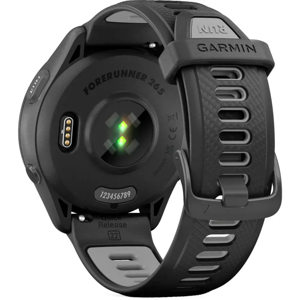 Garmin Forerunner 265 GPS Running Smartwatch featuring a vibrant AMOLED display, built-in GPS, advanced training metrics, heart rate tracking, and a lightweight design for runners and athletes.