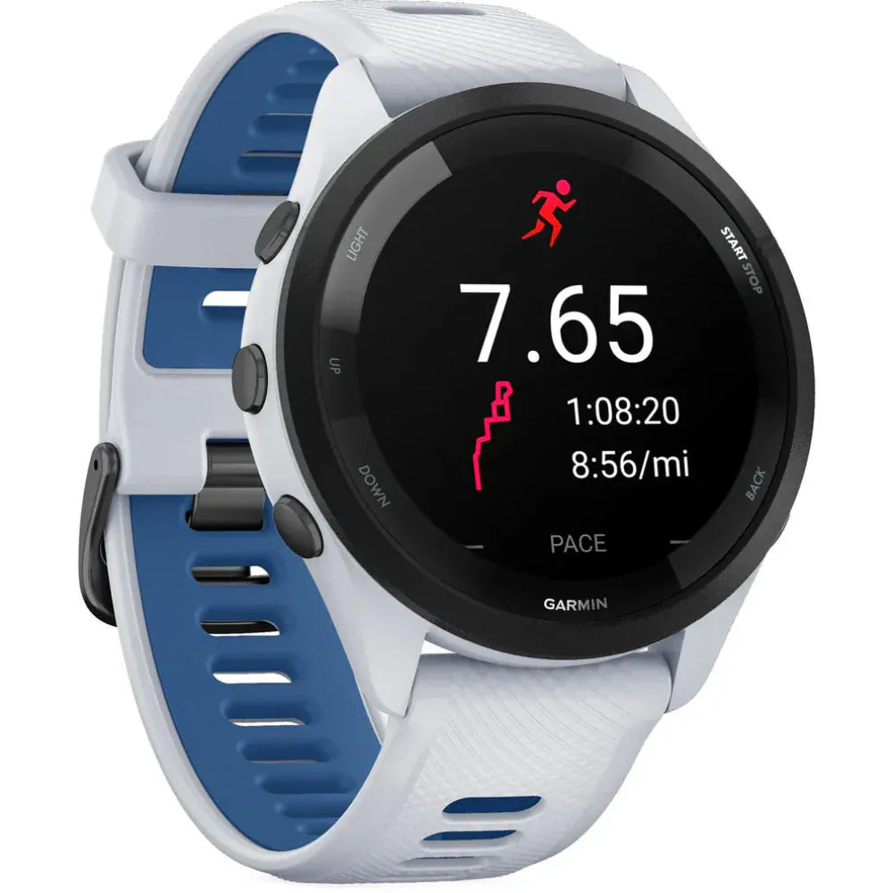 Garmin Forerunner 265 GPS Running Smartwatch featuring a vibrant AMOLED display, built-in GPS, advanced training metrics, heart rate tracking, and a lightweight design for runners and athletes.