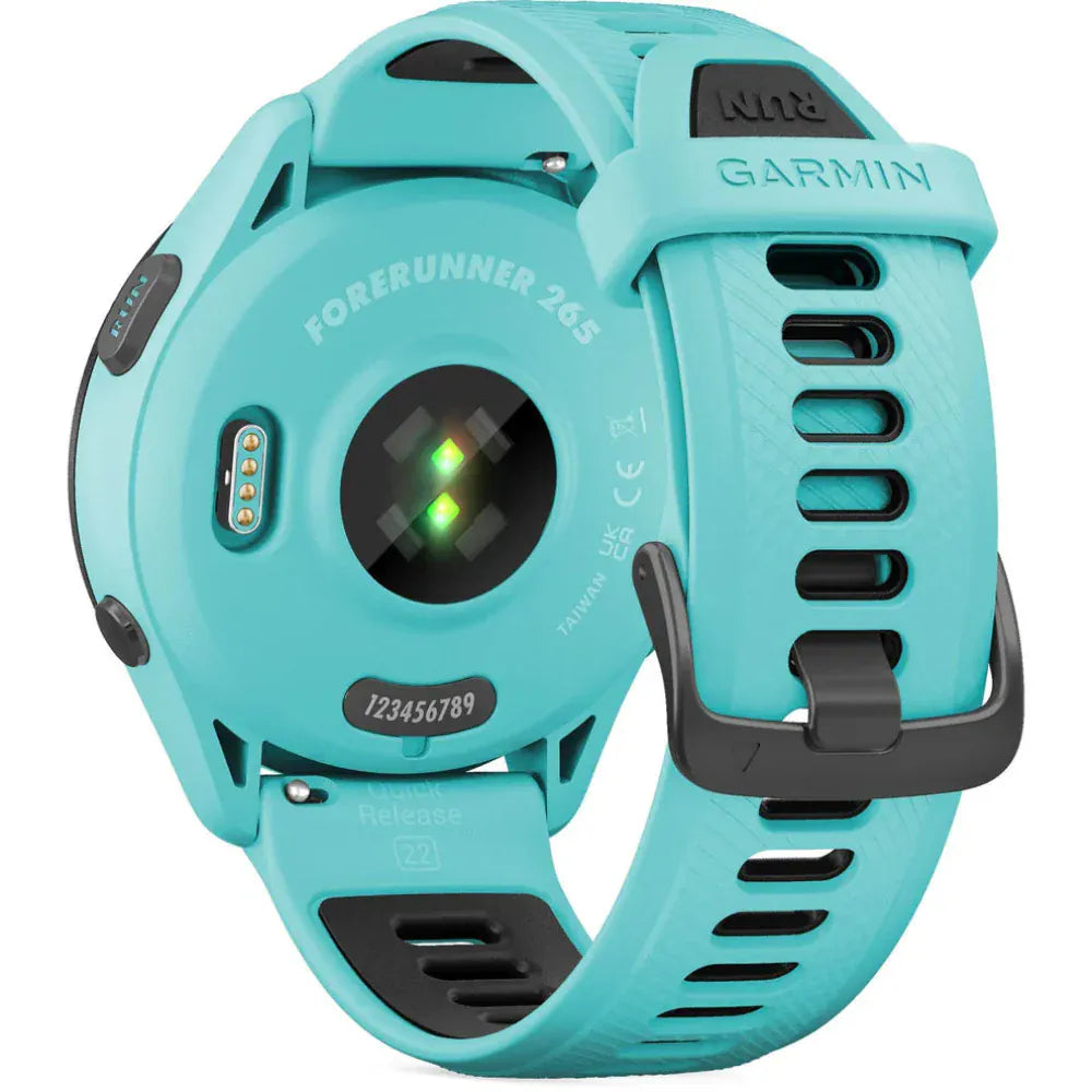 Garmin Forerunner 265 GPS Running Smartwatch featuring a vibrant AMOLED display, built-in GPS, advanced training metrics, heart rate tracking, and a lightweight design for runners and athletes.