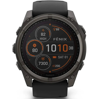 Garmin Smart Watch Garmin Fenix 8 51mm Solar Sapphire Carbon Grey DLC Titanium with Black/Pebble Grey Silicone Band