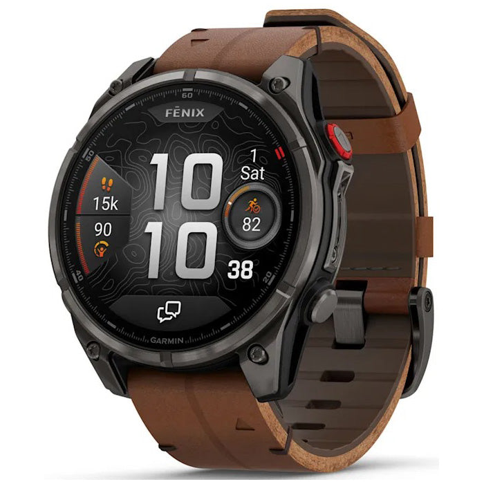 Garmin Fenix 8 Pro 51mm AMOLED Sapphire, Carbon Grey DLC Titanium with Chestnut Leather Band
