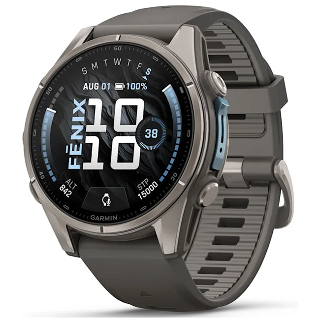 Garmin Fenix 9 43mm AMOLED Sapphire, Titanium with Pebble Grey Silicone Band