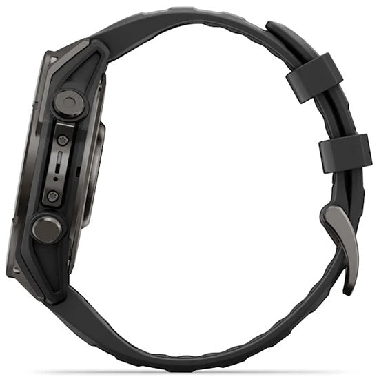 Garmin Fenix 9 47mm AMOLED Sapphire, Carbon Grey DLC Titanium with Black Silicone Band Side
