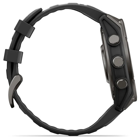 Garmin Fenix 9 47mm AMOLED Sapphire, Carbon Grey DLC Titanium with Black Silicone Band Side