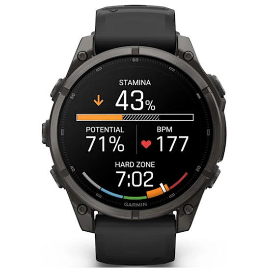Garmin Fenix 9 51mm AMOLED Sapphire, Carbon Grey DLC Titanium with Black Silicone Band Front