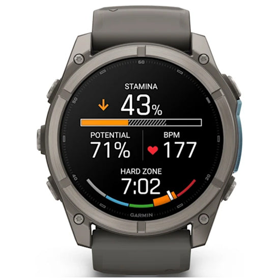 Garmin Fenix 9 51mm AMOLED Sapphire, Titanium with Pebble Grey Silicone Band Front
