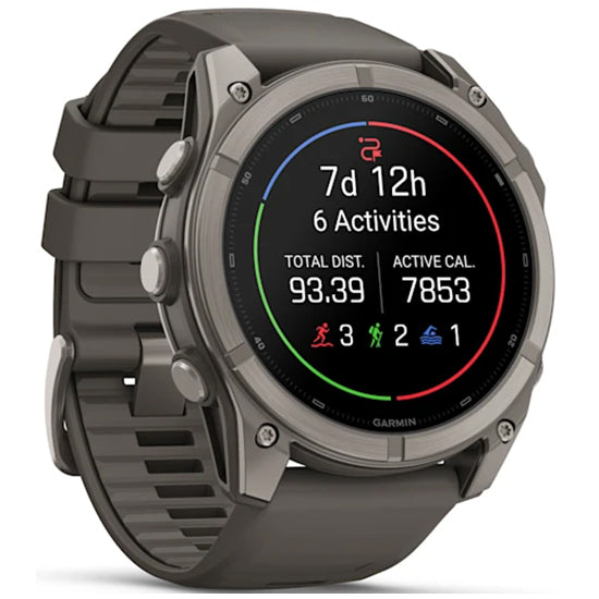 Garmin Fenix 9 51mm AMOLED Sapphire, Titanium with Pebble Grey Silicone Band Front Side
