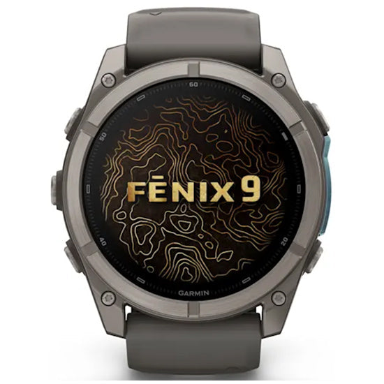Garmin Fenix 9 51mm AMOLED Sapphire, Titanium with Pebble Grey Silicone Band Front