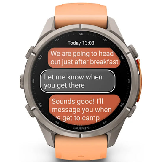 Garmin Fenix 9 Pro 43mm inReach LTE AMOLED Sapphire, Titanium with Shell Pink/Autumn Orange Silicone Band Front