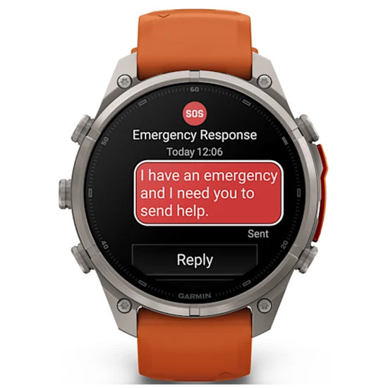Garmin Fenix 9 Pro 47mm inReach LTE AMOLED Sapphire, Titanium with Autumn Orange/Spark Orange Silicone Band Front