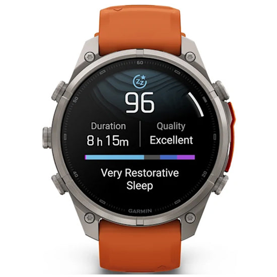 Garmin Fenix 9 Pro 47mm inReach LTE AMOLED Sapphire, Titanium with Autumn Orange/Spark Orange Silicone Band Front