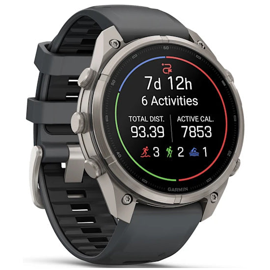 Garmin Fenix 9 Pro 47mm inReach LTE AMOLED Sapphire, Titanium with Graphite/Black Silicone Band Front Side