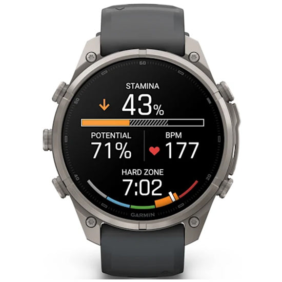 Garmin Fenix 9 Pro 47mm inReach LTE AMOLED Sapphire, Titanium with Graphite/Black Silicone Band Front