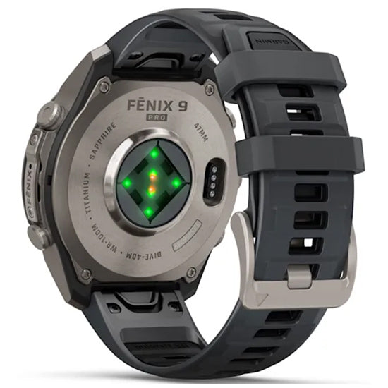 Garmin Fenix 9 Pro 47mm inReach LTE AMOLED Sapphire, Titanium with Graphite/Black Silicone Band Back Side