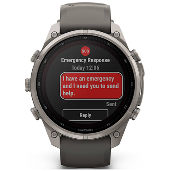 Garmin Fenix 9 Pro 47mm inReach LTE Solar Sapphire, Titanium with Pebble Grey Silicone Band Front