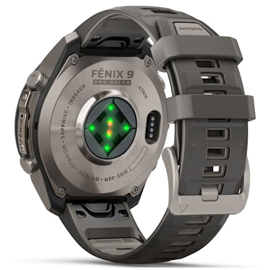 Garmin Fenix 9 Pro 47mm inReach LTE Solar Sapphire, Titanium with Pebble Grey Silicone Band Back Side