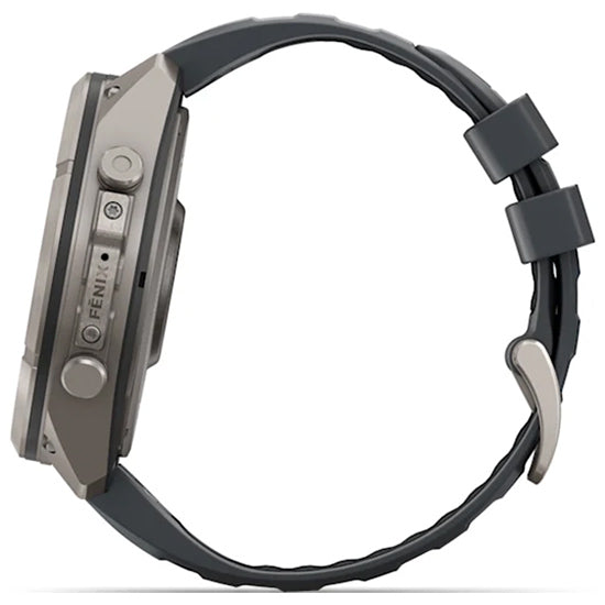 Garmin Fenix 9 Pro 51mm AMOLED Sapphire, Titanium with Graphite/Black Silicone Band Side