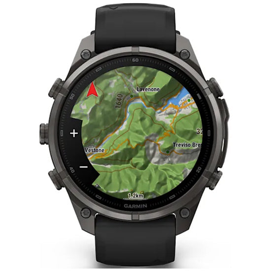 Garmin Fenix 9 Pro 51mm inReach LTE AMOLED Sapphire, Carbon Grey DLC Titanium with Black/Pebble Grey Silicone Band Front