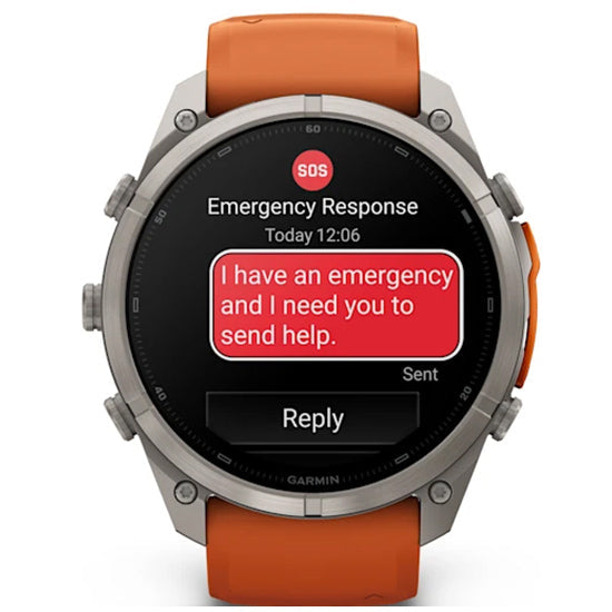 Garmin Fenix 9 Pro 51mm inReach LTE AMOLED Sapphire, Titanium with Autumn Orange/Spark Orange Silicone Band Front 