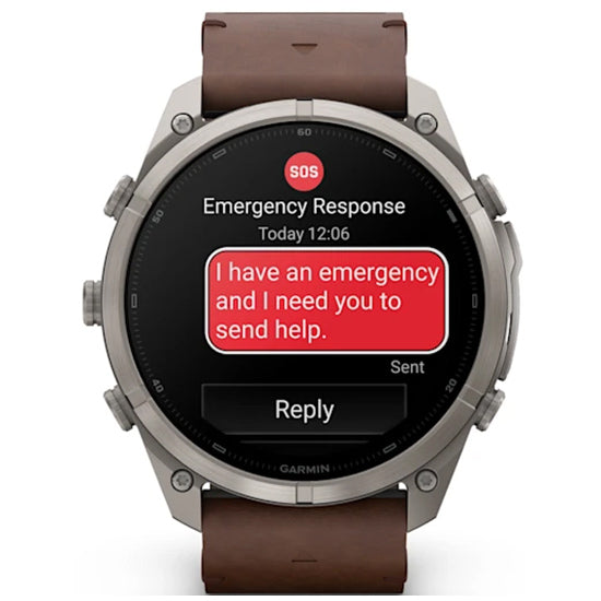 Garmin Fenix 9 Pro 51mm inReach LTE AMOLED Sapphire, Titanium with Walnut Leather Band Front