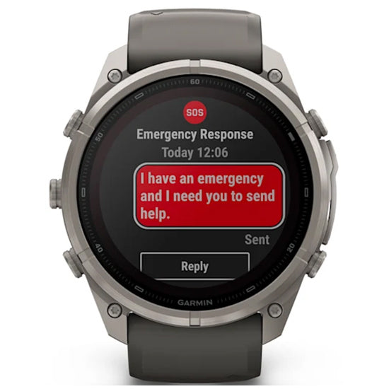 Garmin Fenix 9 Pro 51mm inReach LTE Solar Sapphire, Titanium with Pebble Grey Silicone Band Side