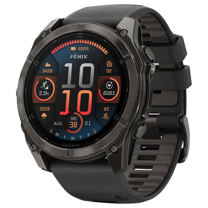 Garmin Fenix 8 51mm AMOLED Solar Sapphire Carbon Gray DLC Titanium with Black/Pebble Gray Silicone Band