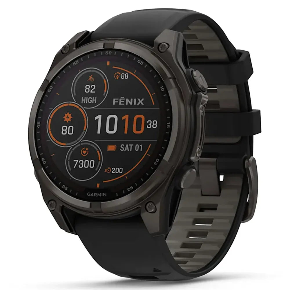 Garmin Smart Watch Garmin Fenix 8 47mm Solar Sapphire Carbon Grey DLC Titanium with Black/Pebble Grey Silicone Band