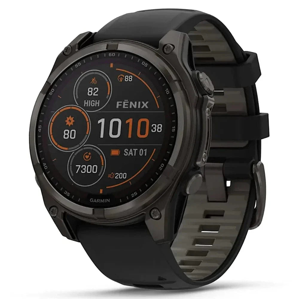 Garmin Smart Watch Garmin Fenix 8 47mm Solar Sapphire Carbon Gray DLC Titanium with Black/Pebble Gray Silicone Band