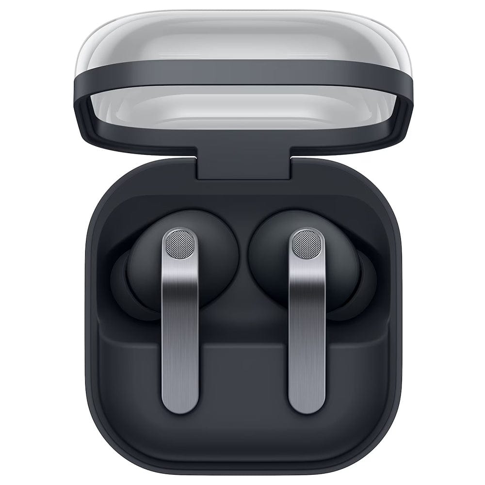 Samsung Galaxy Buds4 Pro (R640) true wireless earbuds featuring a premium ergonomic design, active noise cancellation (ANC), high-fidelity audio, intelligent AI-powered sound optimization, crystal-clear call quality, Bluetooth connectivity, long battery life, and a compact wireless charging case.
