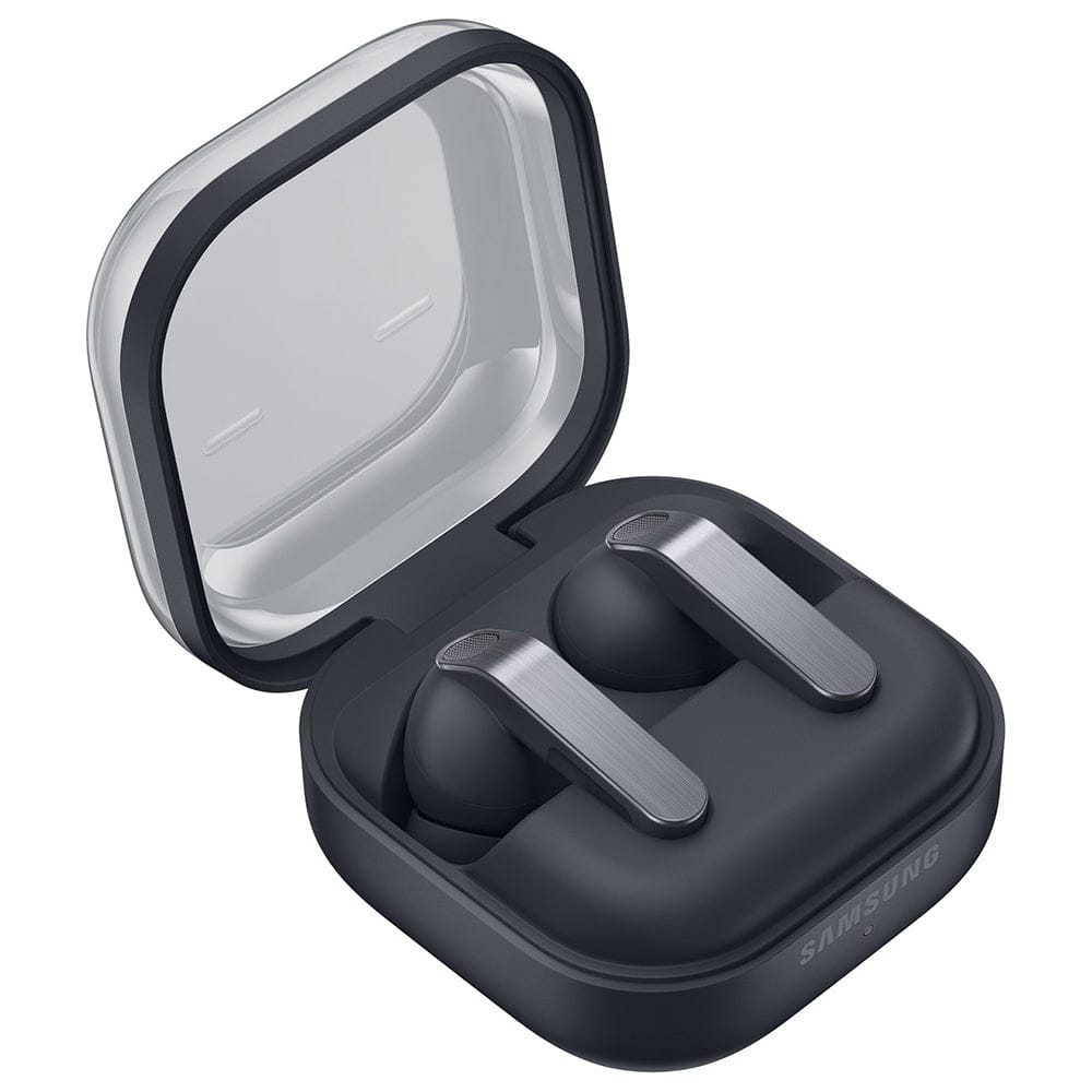 Samsung Galaxy Buds4 Pro (R640) true wireless earbuds featuring a premium ergonomic design, active noise cancellation (ANC), high-fidelity audio, intelligent AI-powered sound optimization, crystal-clear call quality, Bluetooth connectivity, long battery life, and a compact wireless charging case.
