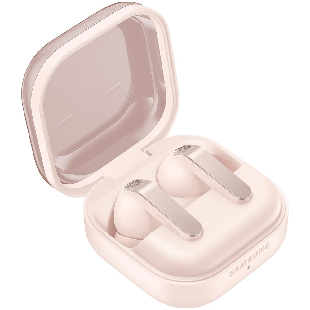 Samsung Galaxy Buds4 Pro (R640) true wireless earbuds featuring a premium ergonomic design, active noise cancellation (ANC), high-fidelity audio, intelligent AI-powered sound optimization, crystal-clear call quality, Bluetooth connectivity, long battery life, and a compact wireless charging case.
