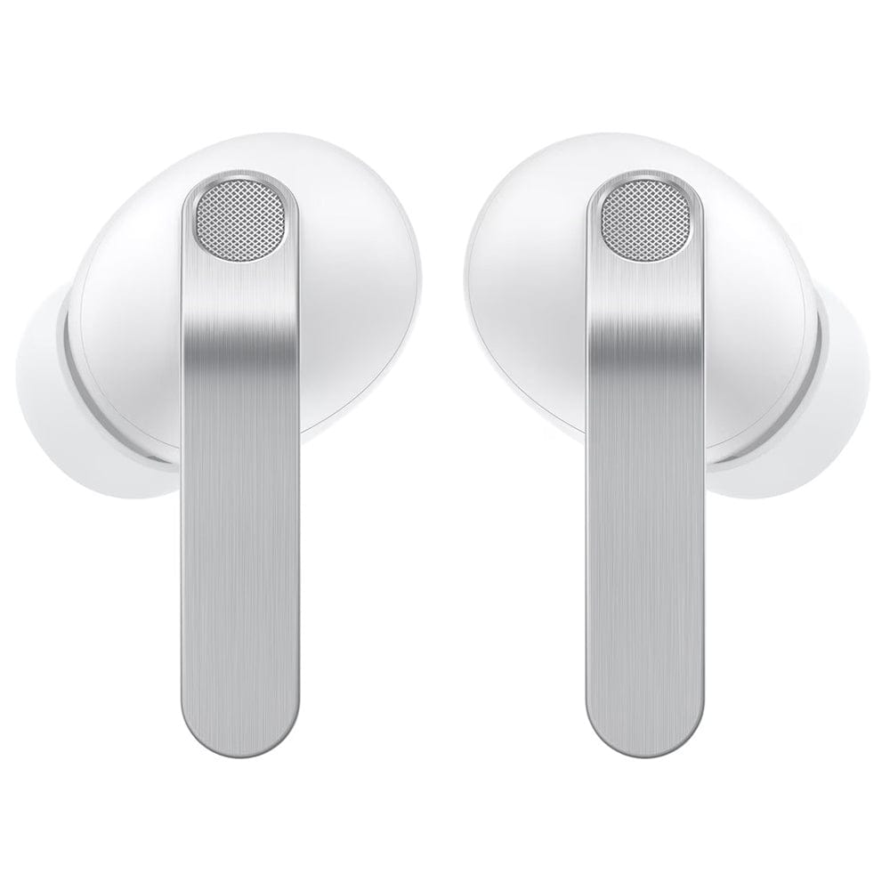 Samsung Galaxy Buds4 Pro (R640) true wireless earbuds featuring a premium ergonomic design, active noise cancellation (ANC), high-fidelity audio, intelligent AI-powered sound optimization, crystal-clear call quality, Bluetooth connectivity, long battery life, and a compact wireless charging case.
