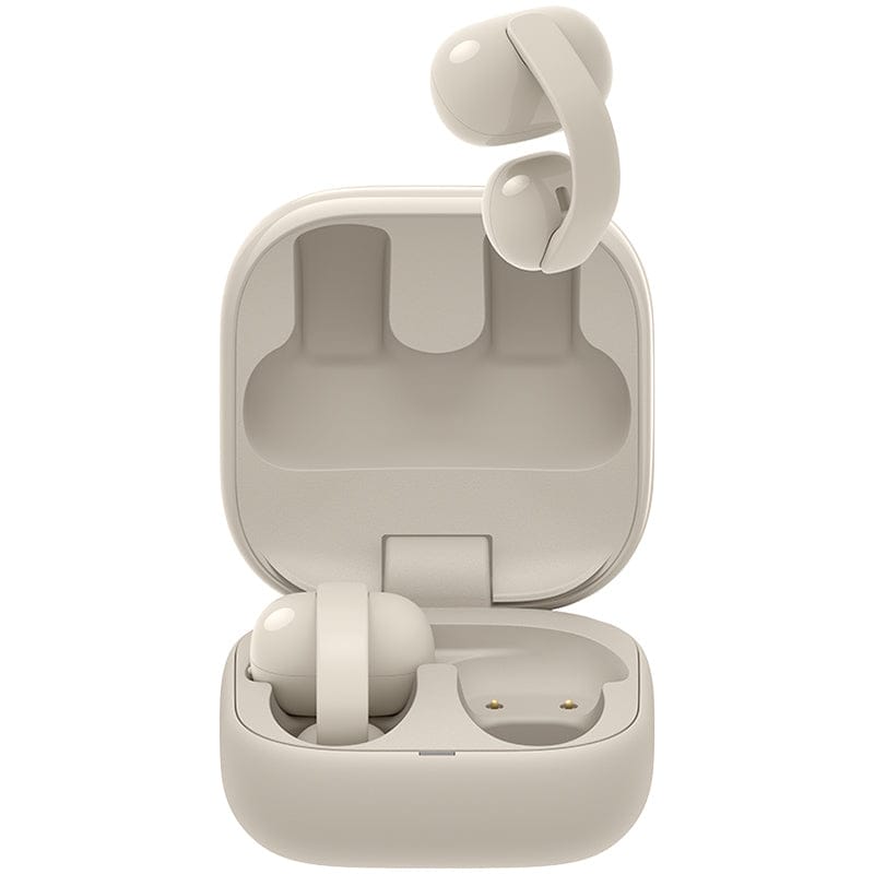 Sony LinkBuds WF-LC900 Clip Open-Ear Wireless Earbuds featuring an innovative open-ring design, lightweight ergonomic fit, crystal-clear audio, Bluetooth connectivity, hands-free calling, long battery life, and a compact charging case for comfortable all-day listening and environmental awareness.