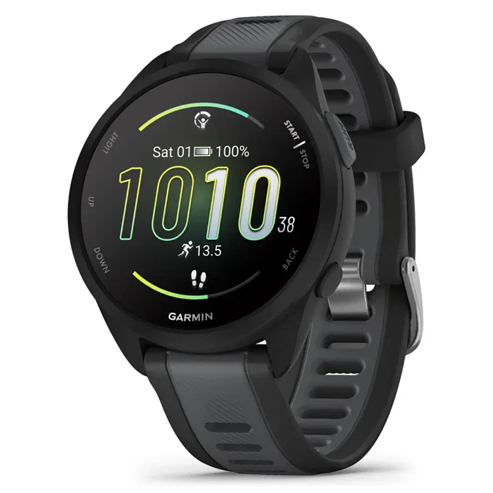 Garmin Forerunner 165 GPS Running Smartwatch with AMOLED display, built-in GPS, heart rate monitoring and advanced fitness tracking features.