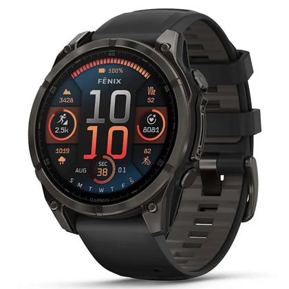 Garmin Fenix 8 47mm AMOLED Sapphire Carbon Gray DLC Titanium with Black/Pebble Gray Silicone Band